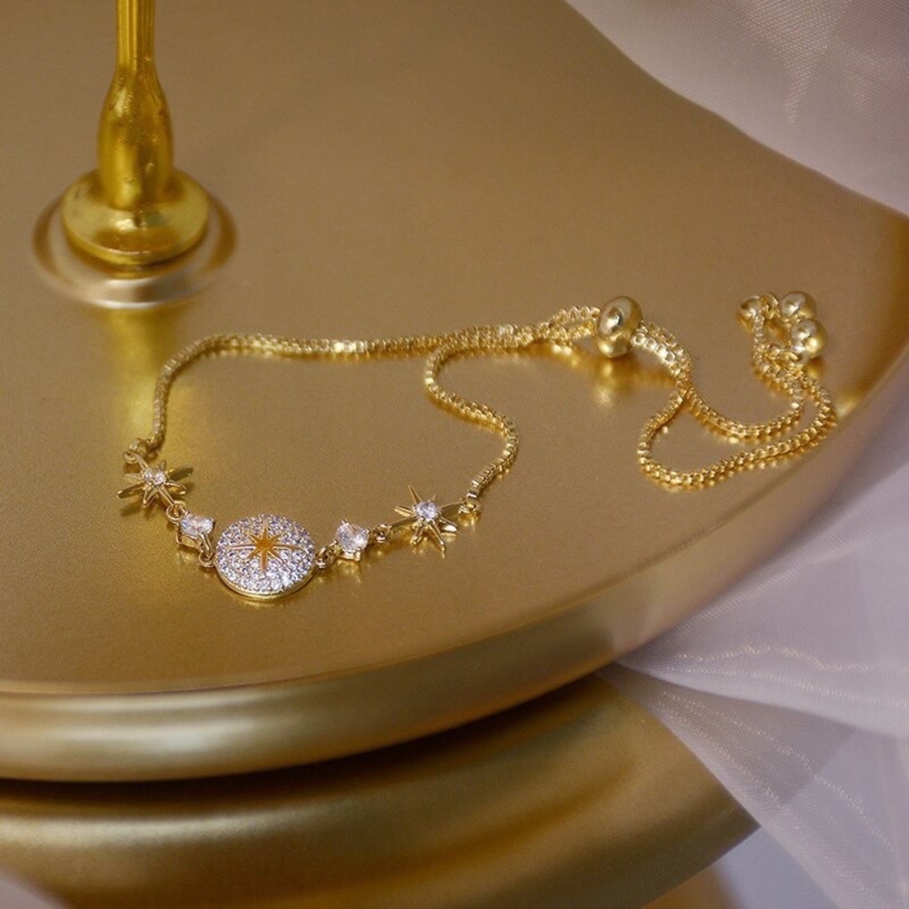 NEW 14K Gold Plated Diamond Star Bracelet - Picture 4 of 4